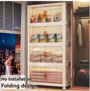 5 Layer Plastic Storage Bin With Lid - 19.5 Inch Wide Extra-Large Folding Locker, Folding Stack Container With Wheel, Folding Finishing System, Suitable For Wardrobe, Bathroom, Home, Office, Dormitorybedroom,Organizer,Organiser,Home Storage