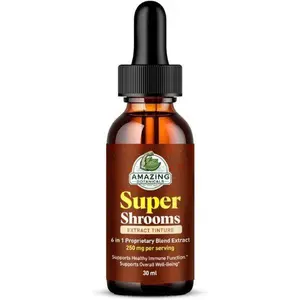 Super Shrooms 6 in 1 Mushroom Wellness Tonic – Chaga, Lion’s Mane, Reishi, Shiitake, Cordyceps, Turkey Tail – Alcohol-Free – Organic Mushroom Liquid Extract Tincture – 250mg per serving