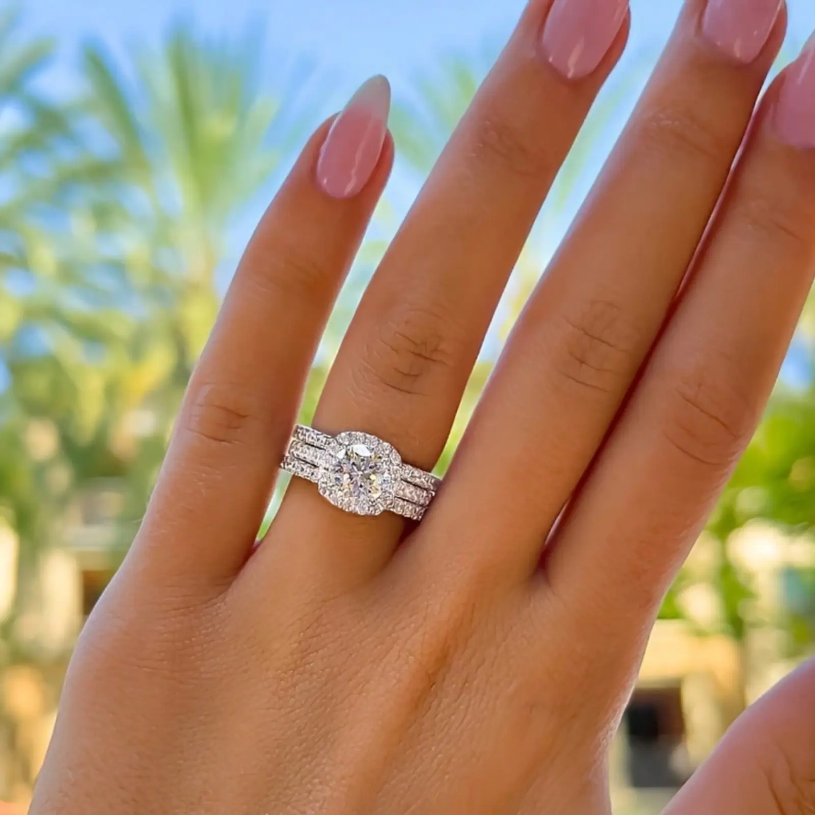 Set of 3 classic style incess cut square diamond engagement rings for women, mixed stone, suitable for everyday wear and wedding, ideal gift for Valentine's Day or Mother's Day