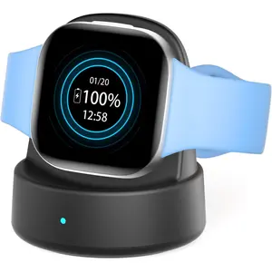 Charger Dock for Fitbit Sense/Sense 2/Versa 3/Versa 4, Charger Replacement Upgraded Magnetic Watch Charger Stand with Charging Cable, Accessories for Fitbit Charger, Black
