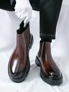 Men's Thick Sole Rubber Business Casual High-Top Boots, Height Increasing Non-Slip Chelsea Boots for Trendy Style, Comfortable Footwear for Everyday Wear