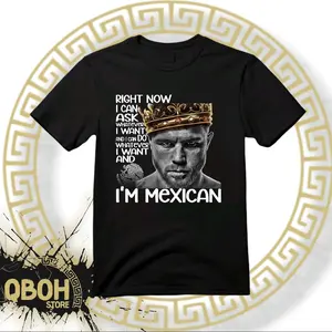 Trendy Threats Canelo Alvarez I'm Mexican  TShirt, Cotton Short Sleeve Black color Crew Neck Classic Menswear Top Underwear Man Streetwear Crewneck Round Neck Shortsleeve T-Shirt
