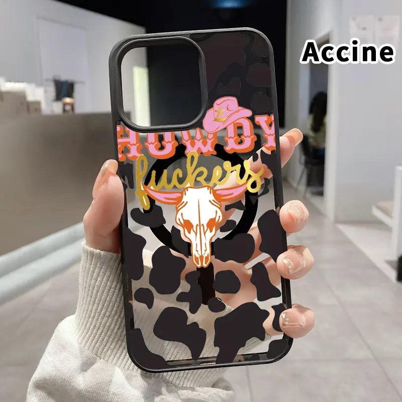 Magnetic Phone Case for iPhone 17 Pro Max 16 Plus 15 14 13 12 11 Air E Cowboy Skull Greeting Acrylic Back TPU Edges Clear support wireless charging Bumper Cover for Boy