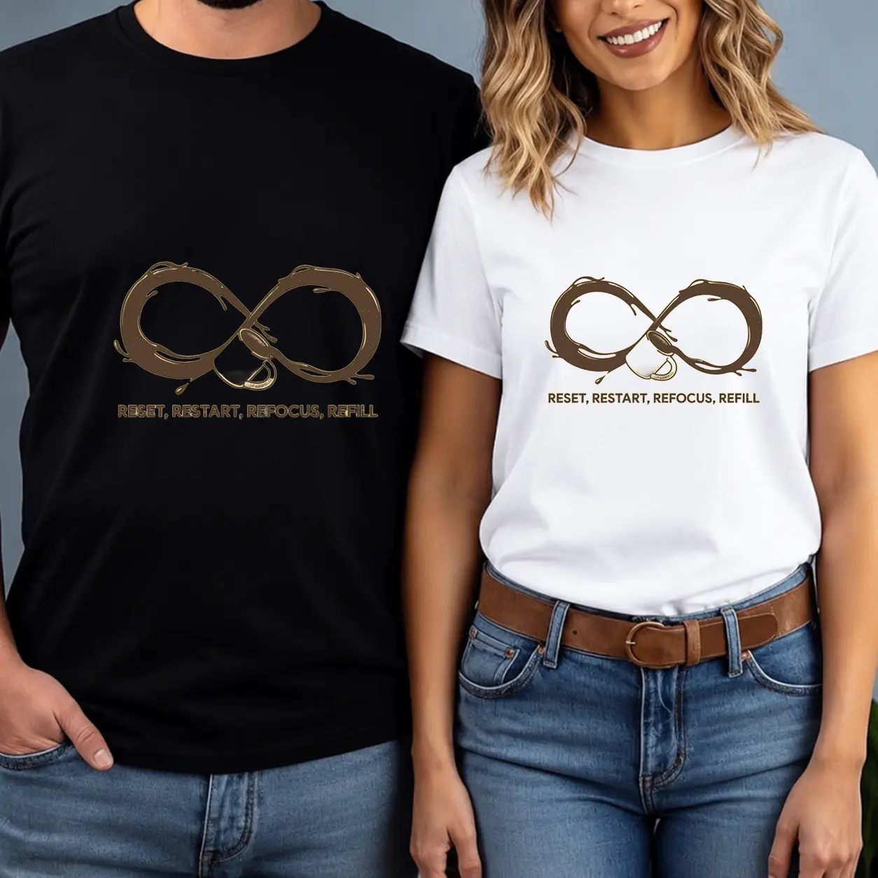 Men Pure Cotton T-Shirt Unisex Infinity Coffee Cup Graphic Universal Casual Tee