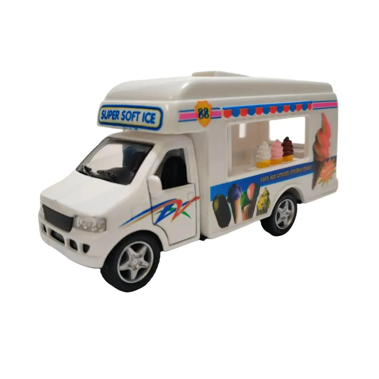 KinsFun 5 Inches Ice Cream Truck with Pull Back Action Openable Door Diecast Cars Toy for Kids Aged 4 and Up