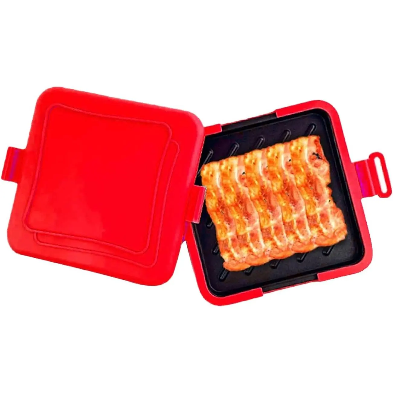 Microwave Sandwich Press/Toaster — Non-stick coating, dishwasher-safe; easily prepare breakfasts, grilled cheese sandwiches, and various snacks; hinged design.