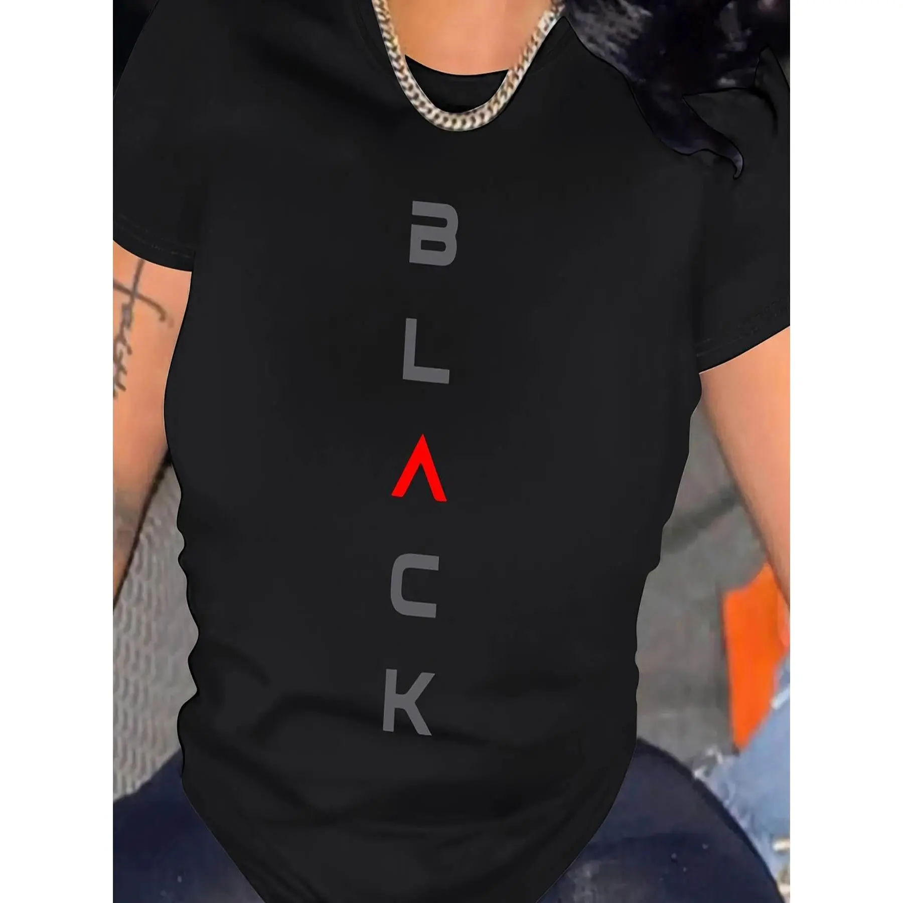 Women's 100% Cotton Loose Short Sleeve Round Neck Graphic T-Shirt - Casual Modern Streetwear Top with Vertical Text Print