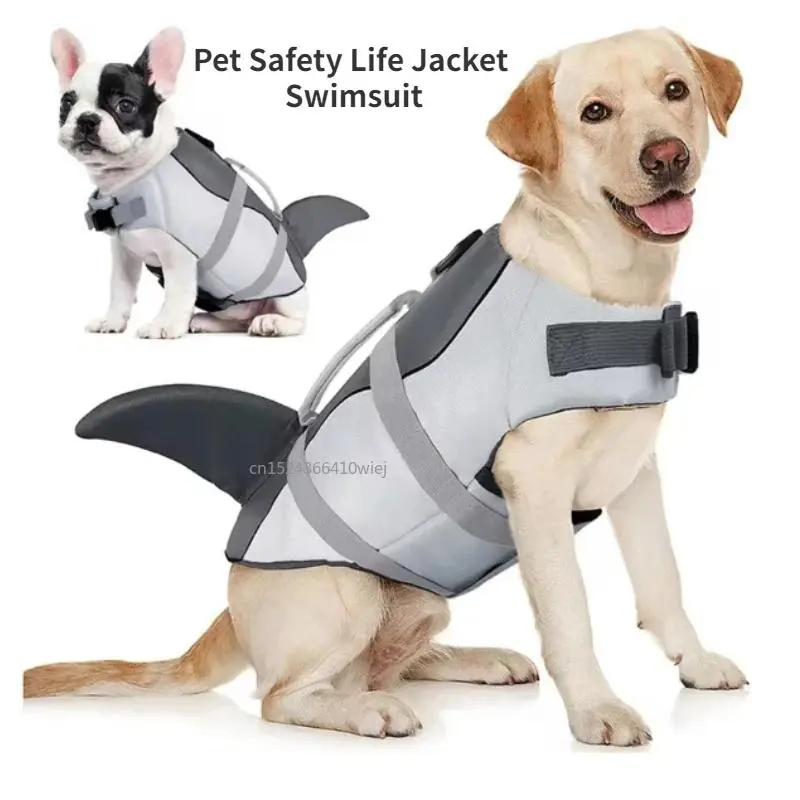 Shark Dog Floaties Enhanced Buoyancy Small Dogs Swimming Clothes Vest with Handle for Medium Large Dogs Surfing