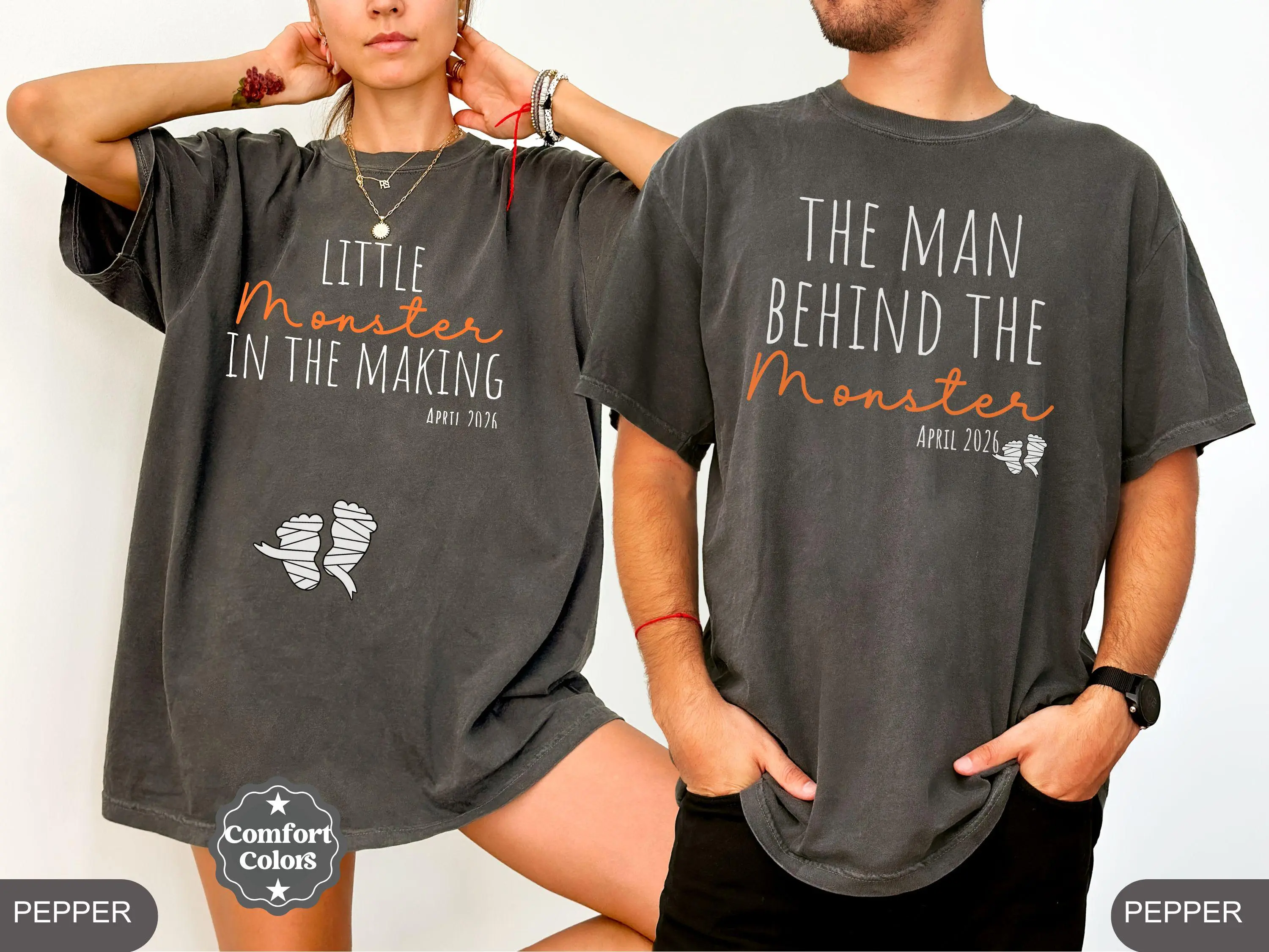 Comfort Colors Custom Halloween Pregnancy Announcement Shirt, Funny Pregnancy Reveal, Couples Halloween Baby Reveal, Fall Future Mom Dad Parents Gift - AMBER
