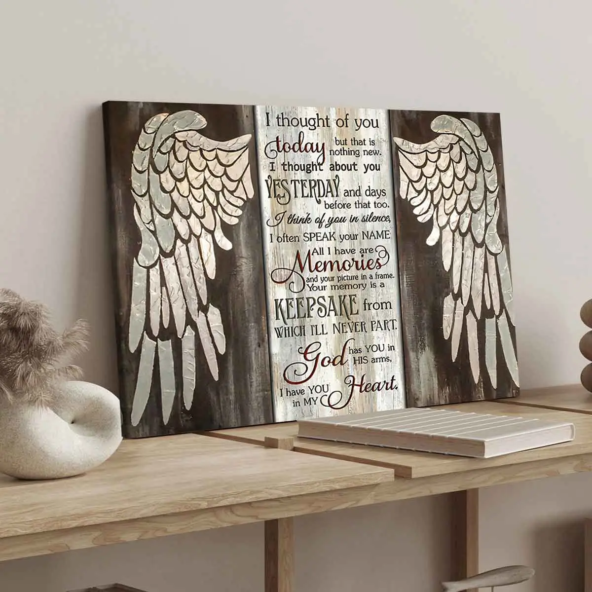 1Count Wooden Frame Canvas, Angelic Wings, Memorial Verse, Exquisite Poster, Fashion Bedroom Decoration, Modern Art Home Poster, Waterproof High Definition Printing, Ideal Gift, Art
