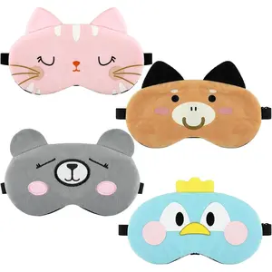XY-EMK06 Sleep Mask for Kids 4 Pieces Cute Animal Eye Mask Soft Sleeping Eye Shade Night Sleeping Eye Mask Adjustable Elastic Sleeping Mask for Women Children Girls and Adult Daily Lightweight