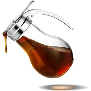 14 oz Glass Syrup Dispenser With No Drip Bottle for Maple Syrup, Honey, Pancake Mix, or Sugar - Dishwasher Safe Container With Metal Easy Pour Lid (414mL)