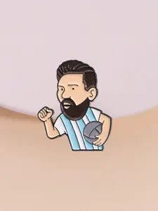 Messi Q Version Fan Badge, Argentina Blue Jersey Ball Holder Celebration Theme, Fun Collection for Messi Fans & Football Enthusiasts