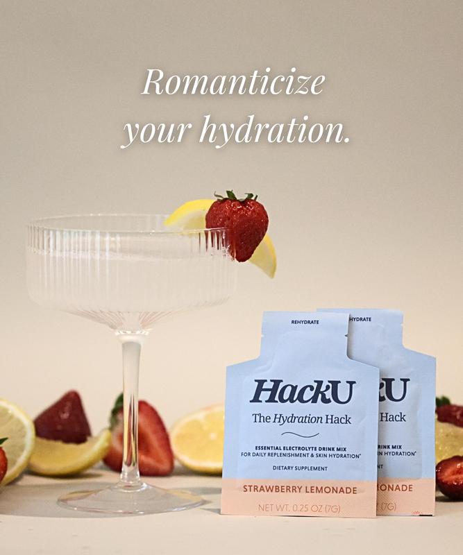 HackU The Hydration Hack Strawberry Lemonade Essential Electrolyte Drink Mix for Daily Replenishment & Skin Hydration Sugar-Free Bloat-Free