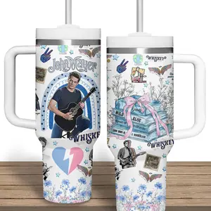 John Mayer Music Tumbler 40oz with Handle, Blues Pop Rock Aesthetic Cup, Slow Dancing in a Burning Room Inspired Mug, Guitar Lover Fan Gift, Chill Music Travel Mug, Stainless Steel Tumbler