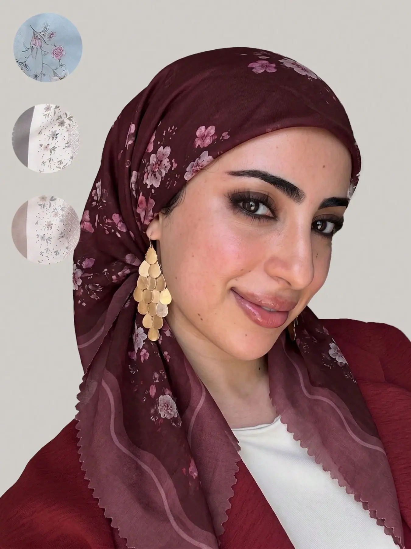 1pc Floral Print Hijab for Women, for Muslim, Elegant Flower Pattern, Ramadan Fashion, Convenient Jersey Hijab, Head Scarves, Suitable for Various Occasions