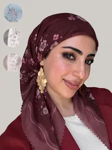 1pc Floral Print Hijab for Women, for Muslim, Elegant Flower Pattern, Ramadan Fashion, Convenient Jersey Hijab, Head Scarves, Suitable for Various Occasions