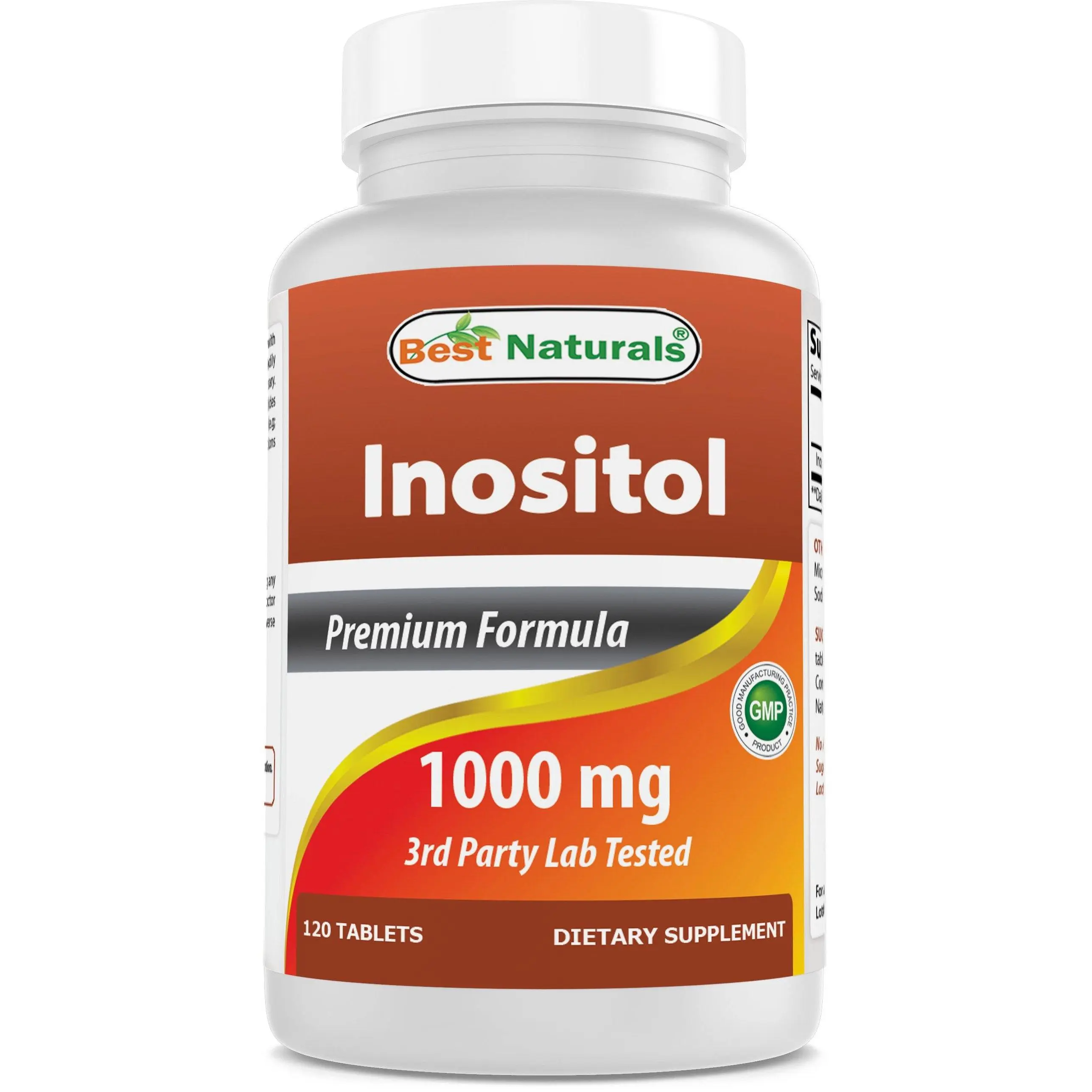 Best Naturals Inositol 1000mg 120 Tablets Vitamin B8 Non-GMO Gluten-Free US Made GMP Compliant FDA Registered