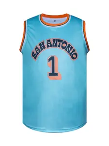 Basketball Jersey with Double No.1 3D Embroidery Coolmax Fabric Court Street Couple Style