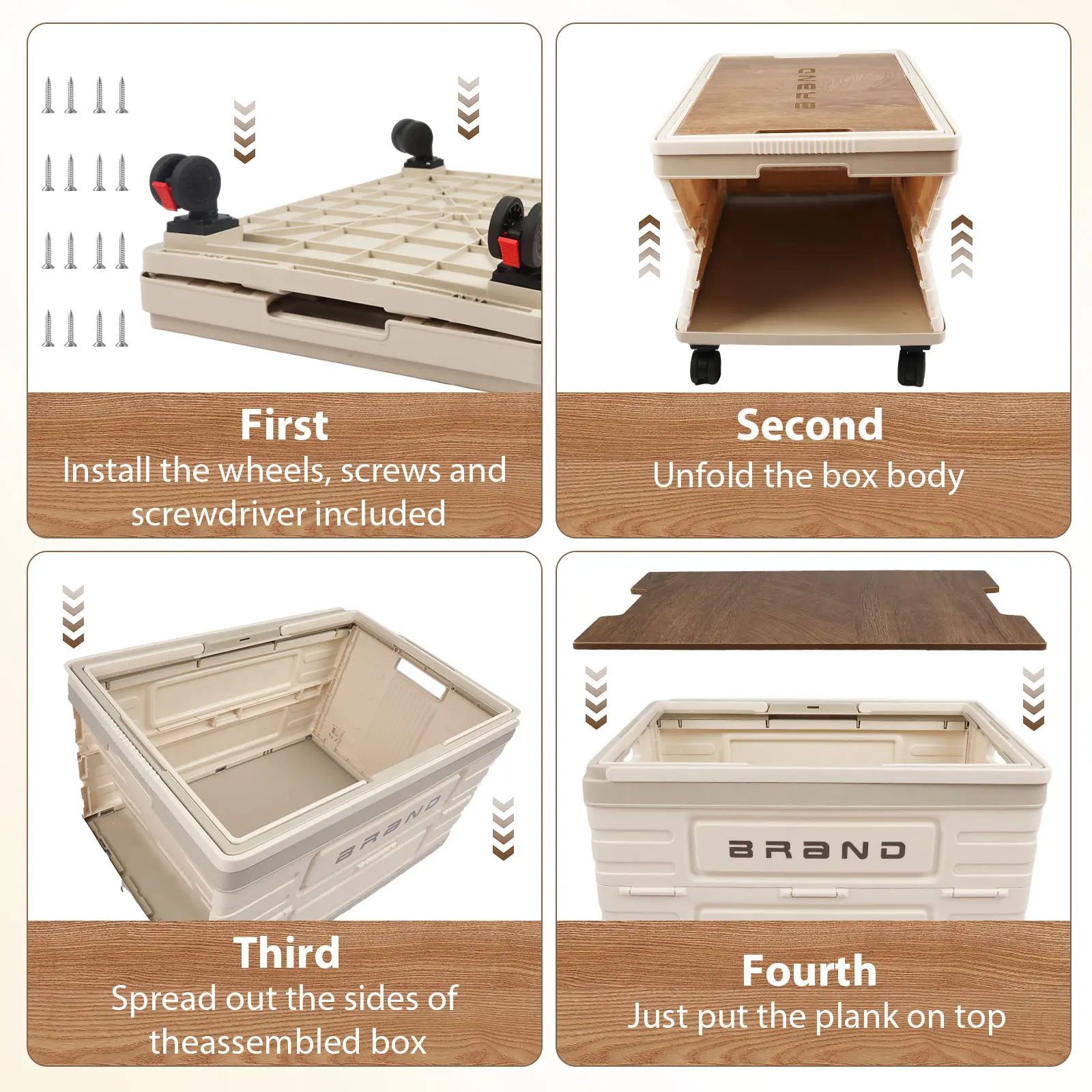 Folding Utility Cart with Wooden Lid - Portable Handcart - TikTok Shop
