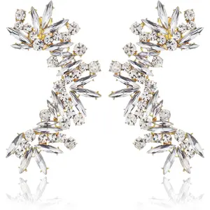 Rhinestone Silver Full Ear Cuff Earrings Ear Clip Wrap Statement Climber Crawler Earrings Hypoallergenic Silver Wedding Jewelry Gifts for Women