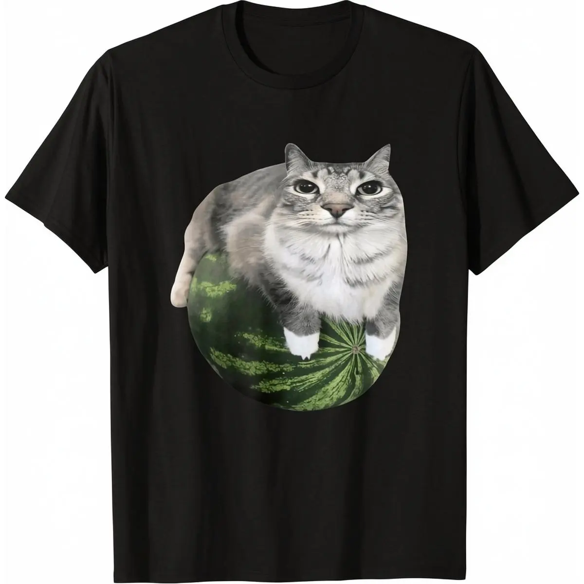 100% Cotton Watermelon Cat Silly Cat Meme T-Shirt Fabric Menswear cotton menswear casual cotton streetwear