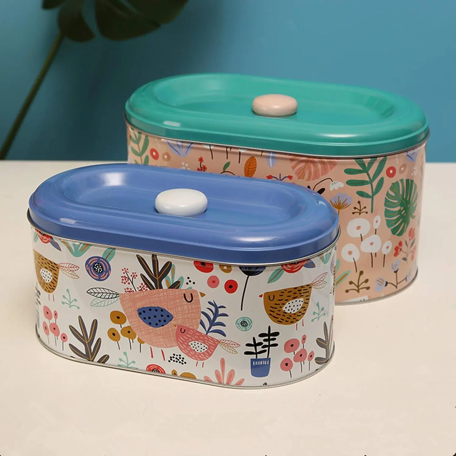 Tin Cookie Snack Jars Biscuit Storage Tin Canister Cookie Jar Home Kitchen Food Gifts Storage Containers with Lid for Biscuit Cookie Chocolates Toddler | Food-Safe (Floral C)