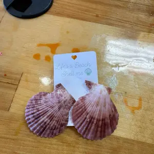 Shell Stud Earrings - Pink and Orange Scallop Shells, Life's a Beach Shell Me Design, Unique Beachwear Accessory