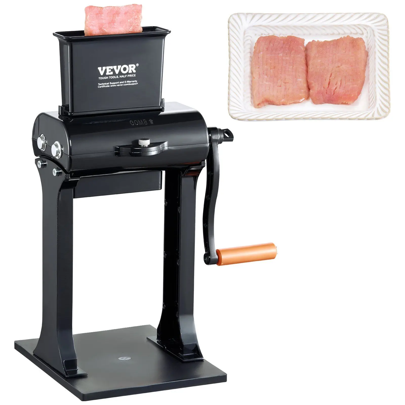VEVOR Commercial Stainless Steel Meat Tenderizer Machine, Heavy-Duty Anti-Vibration Manual Kitchen Utensil, 5.8" Feed Port, High-Efficiency Cooking Tool Enhances Texture, Detachable for Restaurants, Butcher Shops