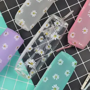 1Pcs Kawaii Transparent Pencil Case Daisy Gift Estuches School Pencil Box Pencilcase Pencil Bag School Supplies Stationery