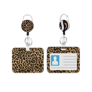 Leopard Print ID Badge Holder Set, Retractable Roll Nurse Badge Reel with Rotating Clip, Durable Keychain Card Protector, Nurse Office Supplies Gift
