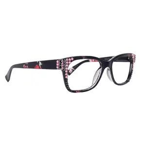 Azul, (Bling) Reading Glasses 4 Women W (Hematite N Rose)Genuine European Crystals. +1.5..+5  NY Fifth Avenue (Wide frame)