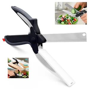 2 In 1 Kitchen Scissors with Cutting Board Knife Combo with Safety Lock and Storage Holder, Sharp Stainless Steel Blade, Dishwasher Safe - For Slicing Vegetables and Fruits