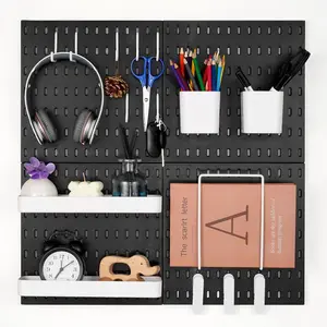 fathersdaygift VEVOR Pegboard Combination Kit, 11x 11 Plastic Pegboard, 4 Panels, Peg Board Wall Organizer Kit with Accessories, for Garage Tool Storage Kitchen Living Room Craft Room Office Bathroom Home, Black