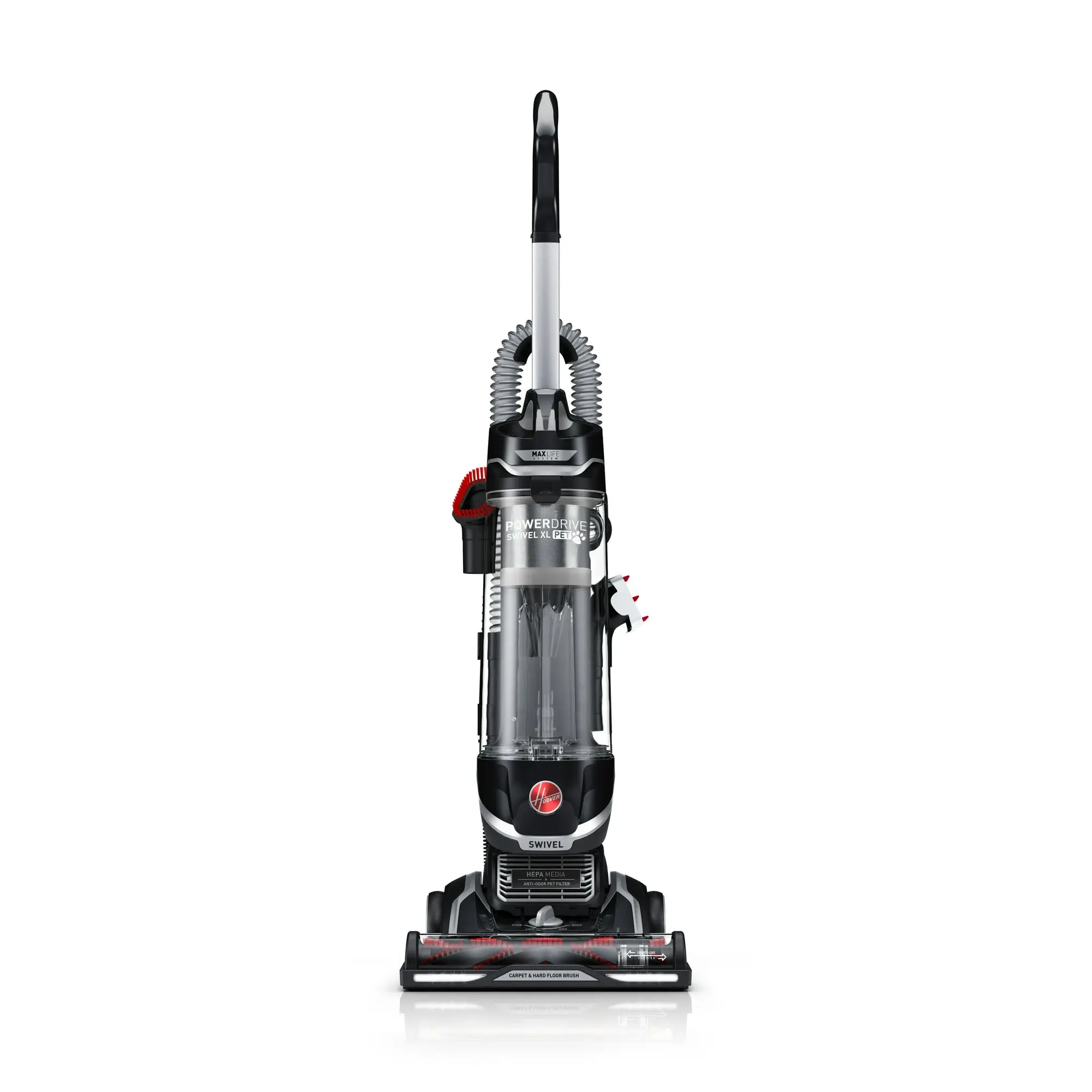 Hoover MAXLife Bagless Upright Vacuum Cleaner, Power Drive Swivel XL, Pet Friendly, Powerful Suction, HEPA Filter, UH75210, Black and Grey
