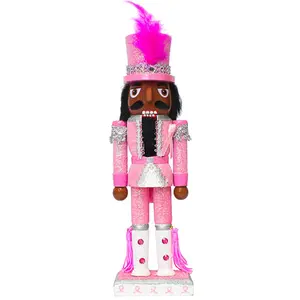 African American Breast Cancer Support Soldier Nutcracker Pink 10 inch