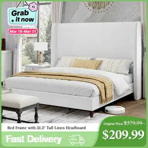 [Spring Sale] AMERLIFE Platform Bed Frame with 51.2" Tall Headboard, Upholstered Bed with Wingback/Solid Wood Legs/Durability& Silent /No Box Spring Required/Luxury Bedroom Furniture/Full/Queen/King Size/Best Gift Ideas/Christmas Gifts