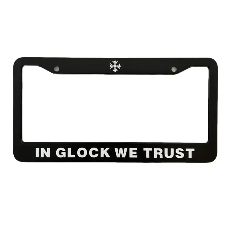 1PC Black Stainless Steel U.S. License Plate Frame, In Glock we Trust cross, car accessories