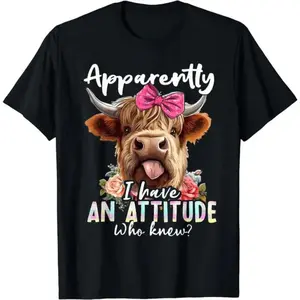 MONO LABEL Discover Your Attitude With Sarcasm Highland Cow Unsex Shortsleeve T-Shirt