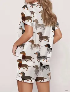 Longhaired Dachshund Women s Pajama Set - Summer Dog Sleepwear with Short Sleeves