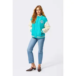Dolphins Bomber Jacket in Aqua and Sugar Swizzle