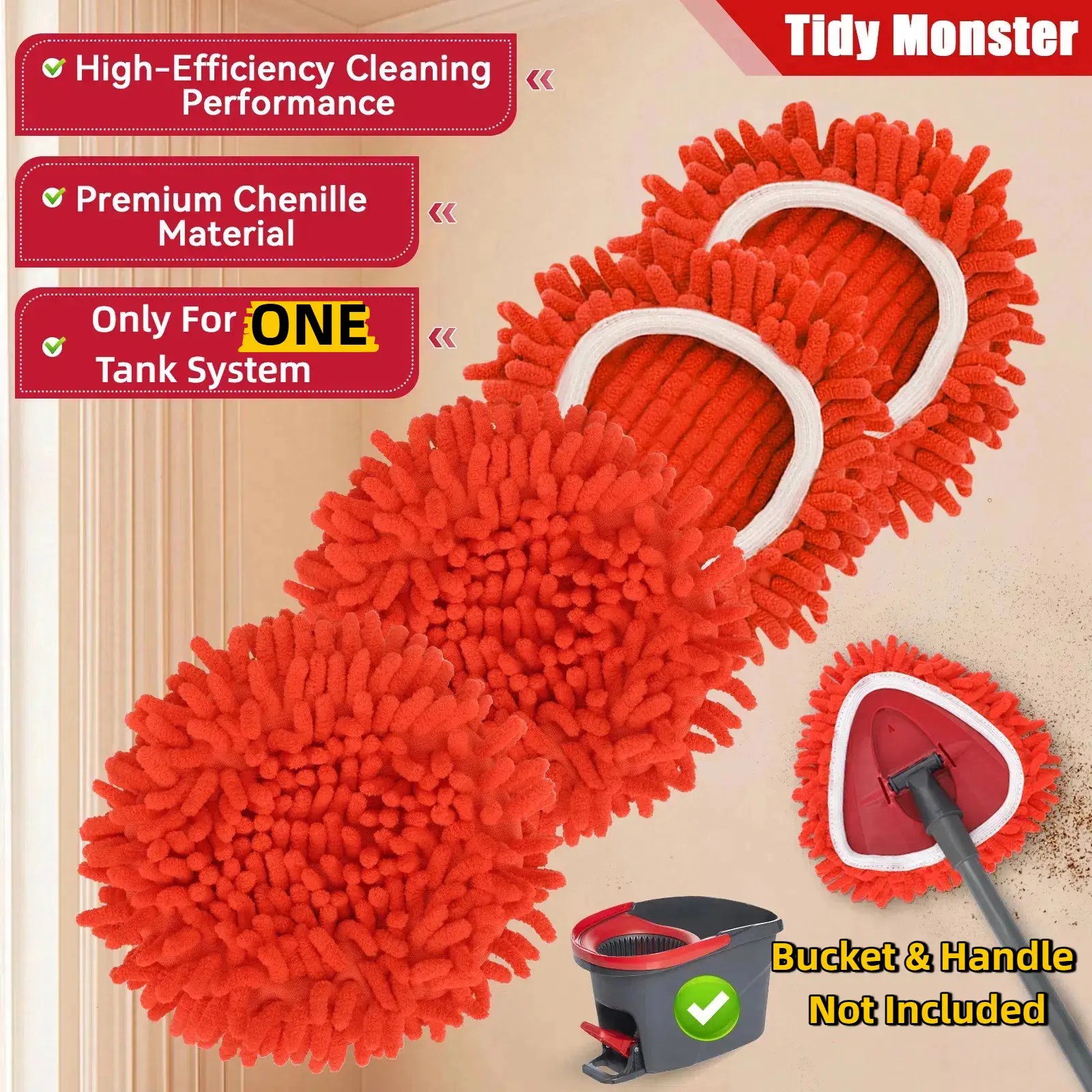 Chenille Duster Replacement Heads for O-Cedar 2025 Unique Design Heads Turn Mop into Long-Handle Duster Dry Cleaning Trap Bucket & Handle Not included