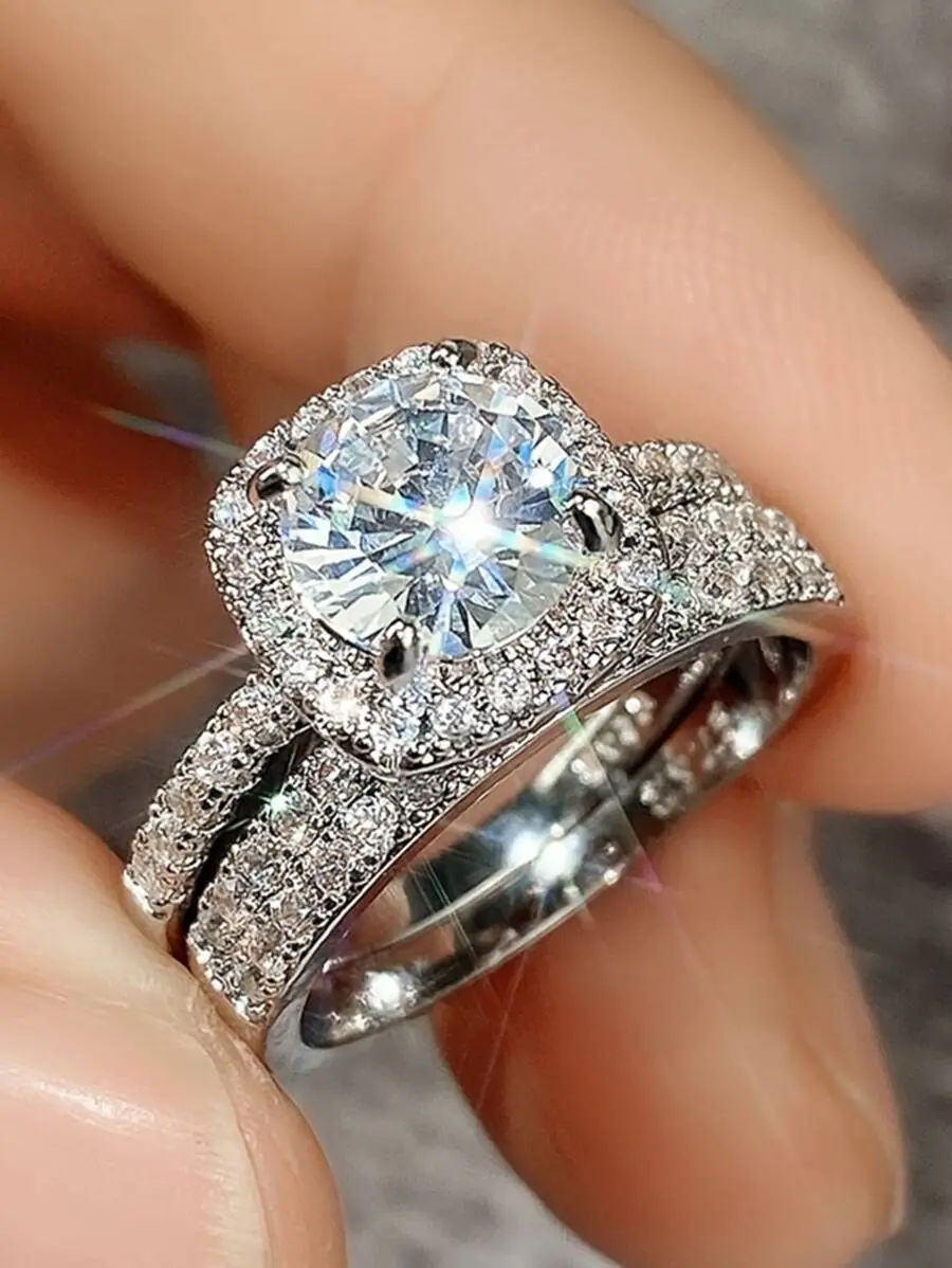 2PCS Square Wedding Ring Set – Elegant Bridal & Engagement Jewelry for Women
