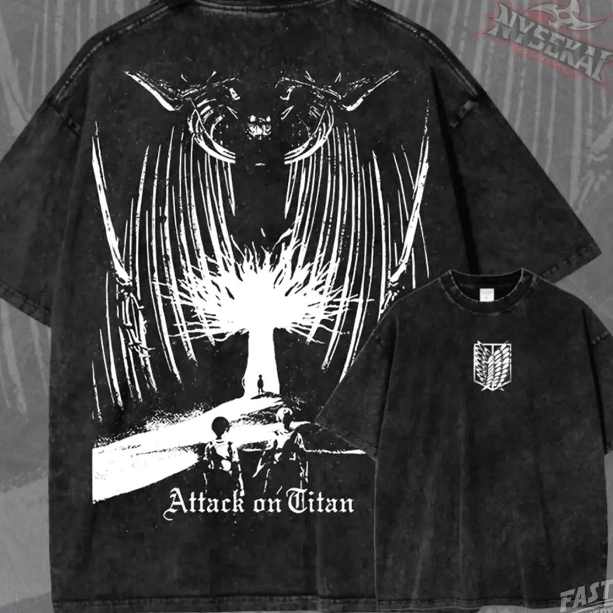 Titan Scout Anime Shirt, Wings Of Freedom Graphic Tee, Washed Black Manga T-Shirt, Dark Shonen Streetwear Fan Gift 02R