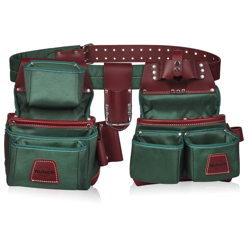 NUTUCH Green Heavy Duty Nylon and Leather Tool Belt for Carpenters, Framers, and Electricians