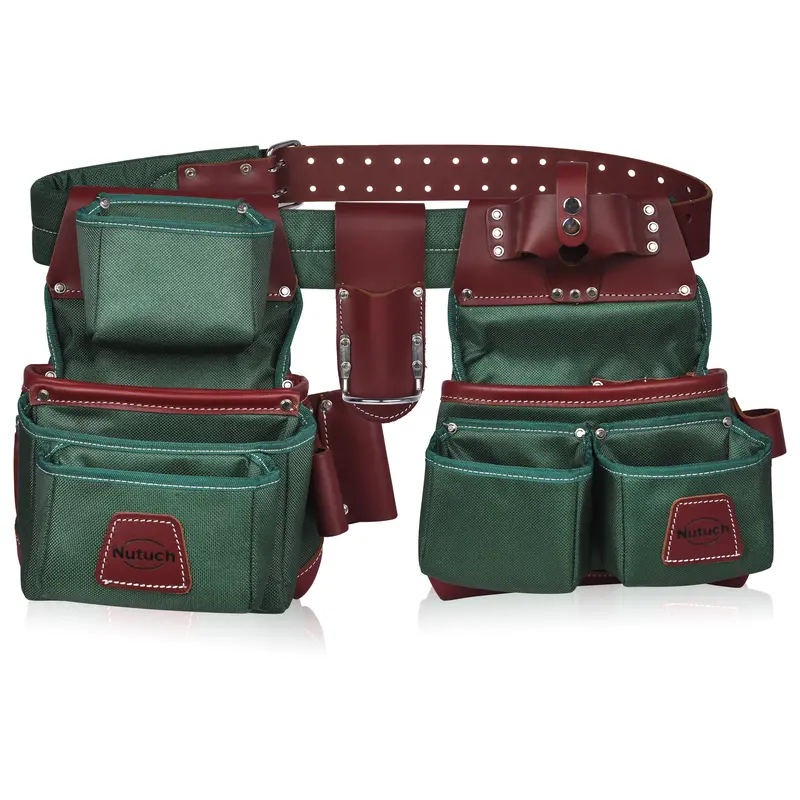 NUTUCH Green Heavy Duty Nylon and Leather Tool Belt for Carpenters, Framers, and Electricians