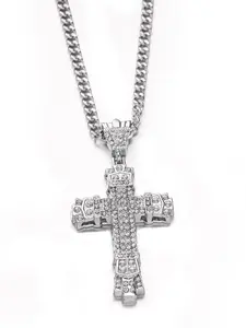 Vintage Hollow Cross Pendant with Cuban Chain Necklace, Cross Charm Necklace, Portable Unisex Cross Pendant Party Jewelry Gift, Retro Style Fashion Accessory