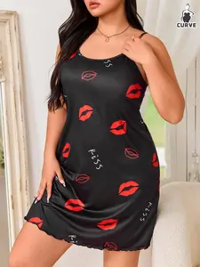 【Plus Size】 Women's Sleeveless Cami Nightdress, Casual Soft Comfortable Spaghetti Strap Nightgown for Women, Women's Sleepwear for Summer, Womenswear, Strap Chemise Nightgown