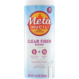 Metamucil Fiber Supplement, Unflavored Clear Mixing Powder, No Grit, No Sugar Added, Plant Based Prebiotic Fiber Supplement Blend for Daily Digestive Health, 75 teaspoons