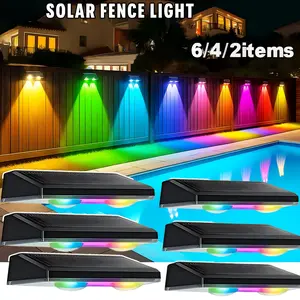 Solar Fence Lights Outdoor, 7 RGB Color Changing LED Deck Lights, IP44 Waterproof Outdoor Wall Lights with Warm/Cool White, Stainless Steel ABS Outdoor Lighting for Backyard Patio Stair Railing